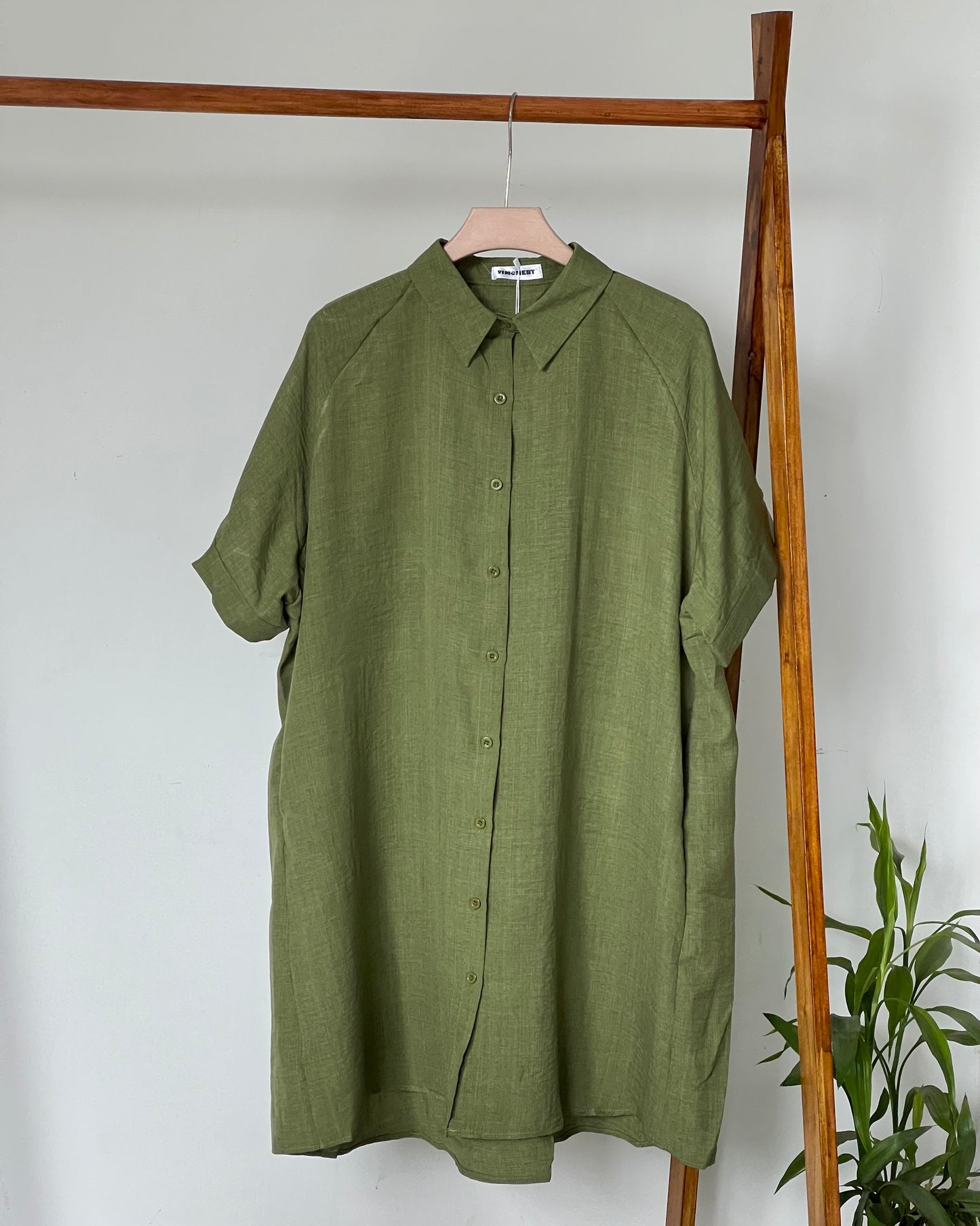 Solid olive green relaxed fit shirt