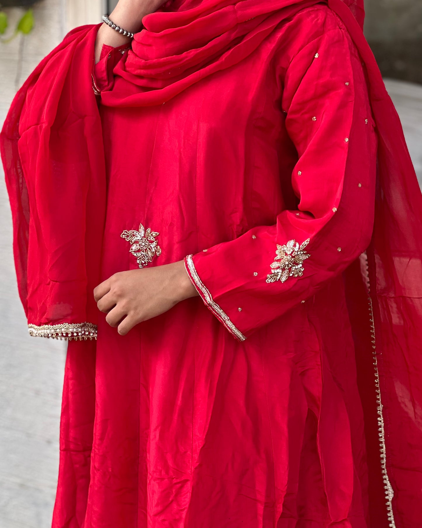 Vibrant red Anarkali set