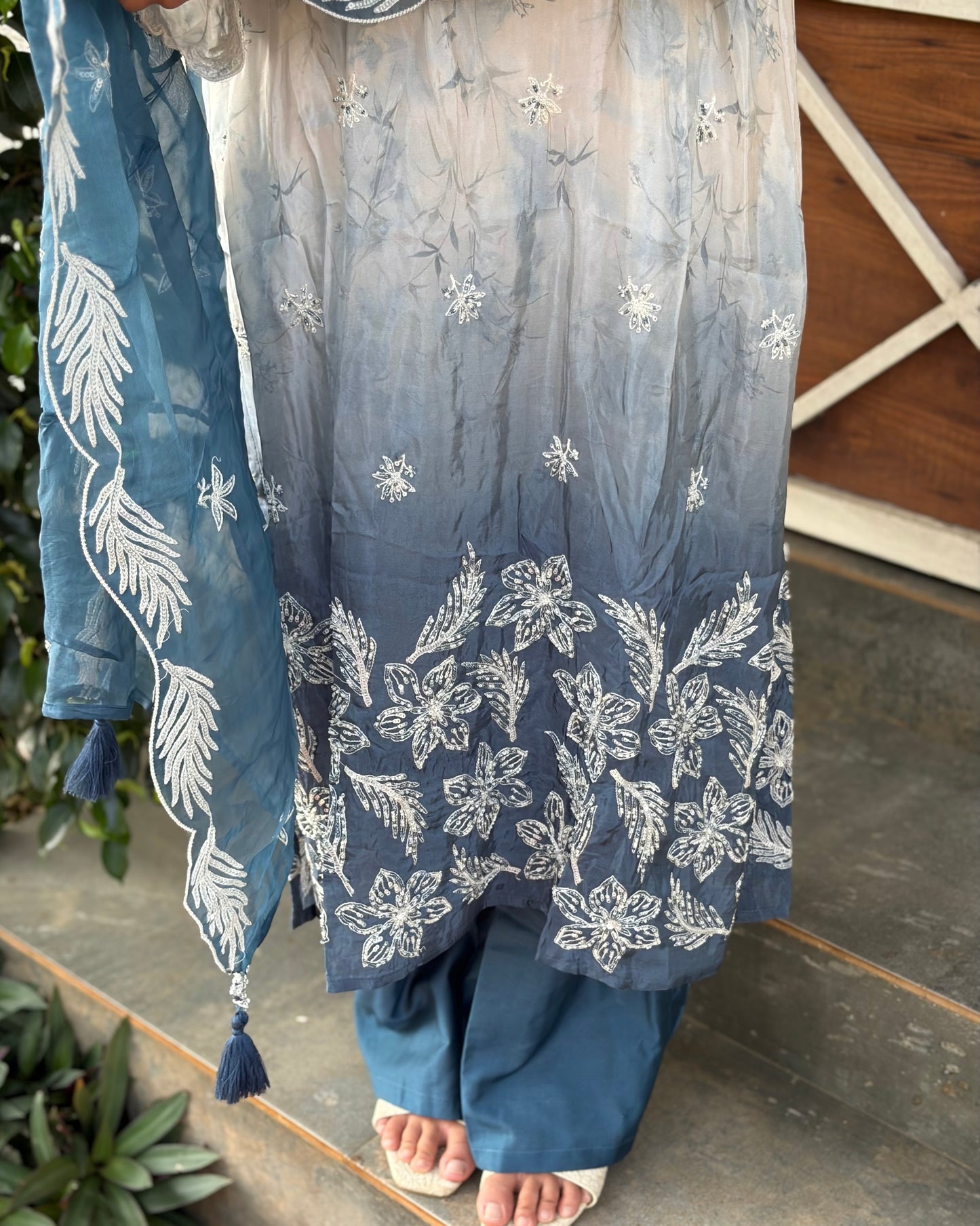 Sky blue duel shade salwar suit