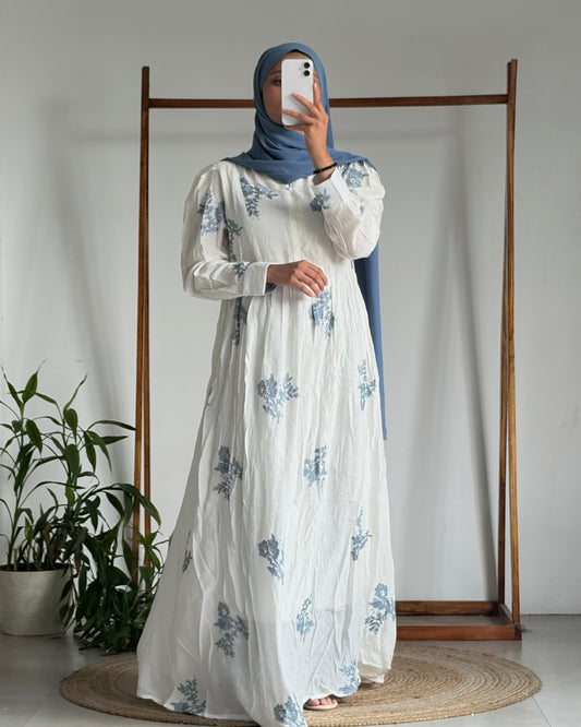 Embroidered pleated gown