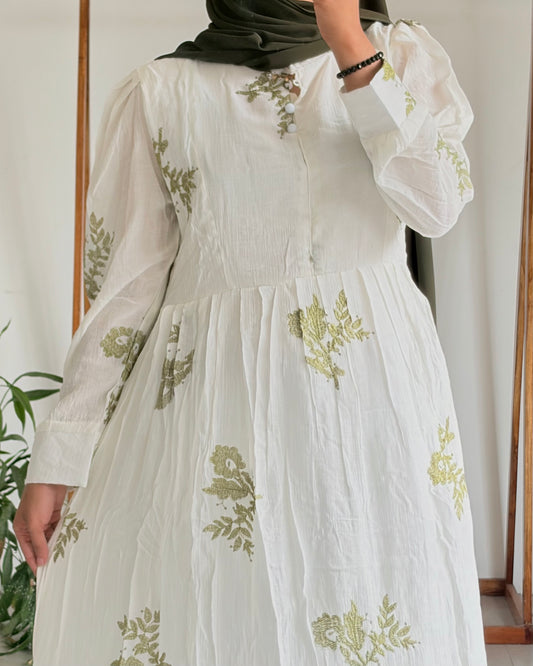 Embroidered pleated gown