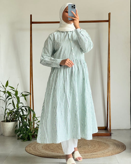 Green striped shirt dress