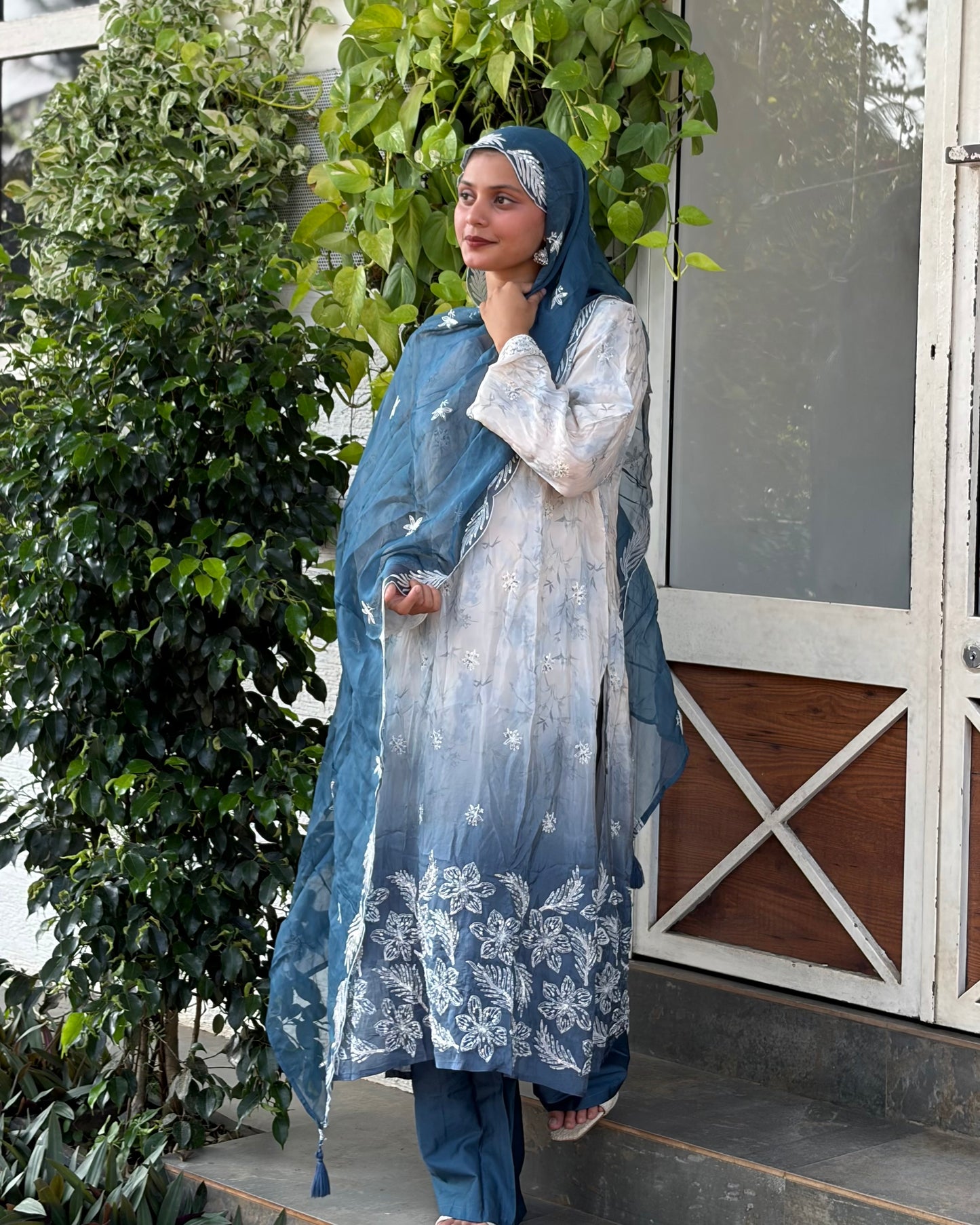 Sky blue duel shade salwar suit