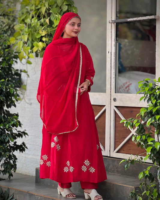 Vibrant red Anarkali set