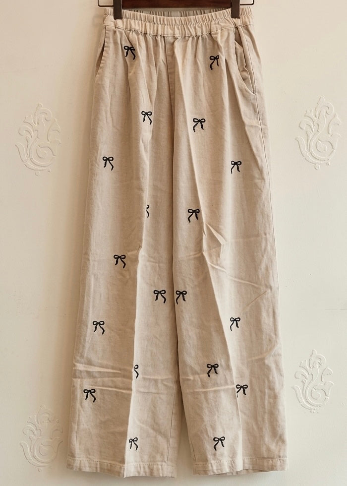 Bow print straight fit pant