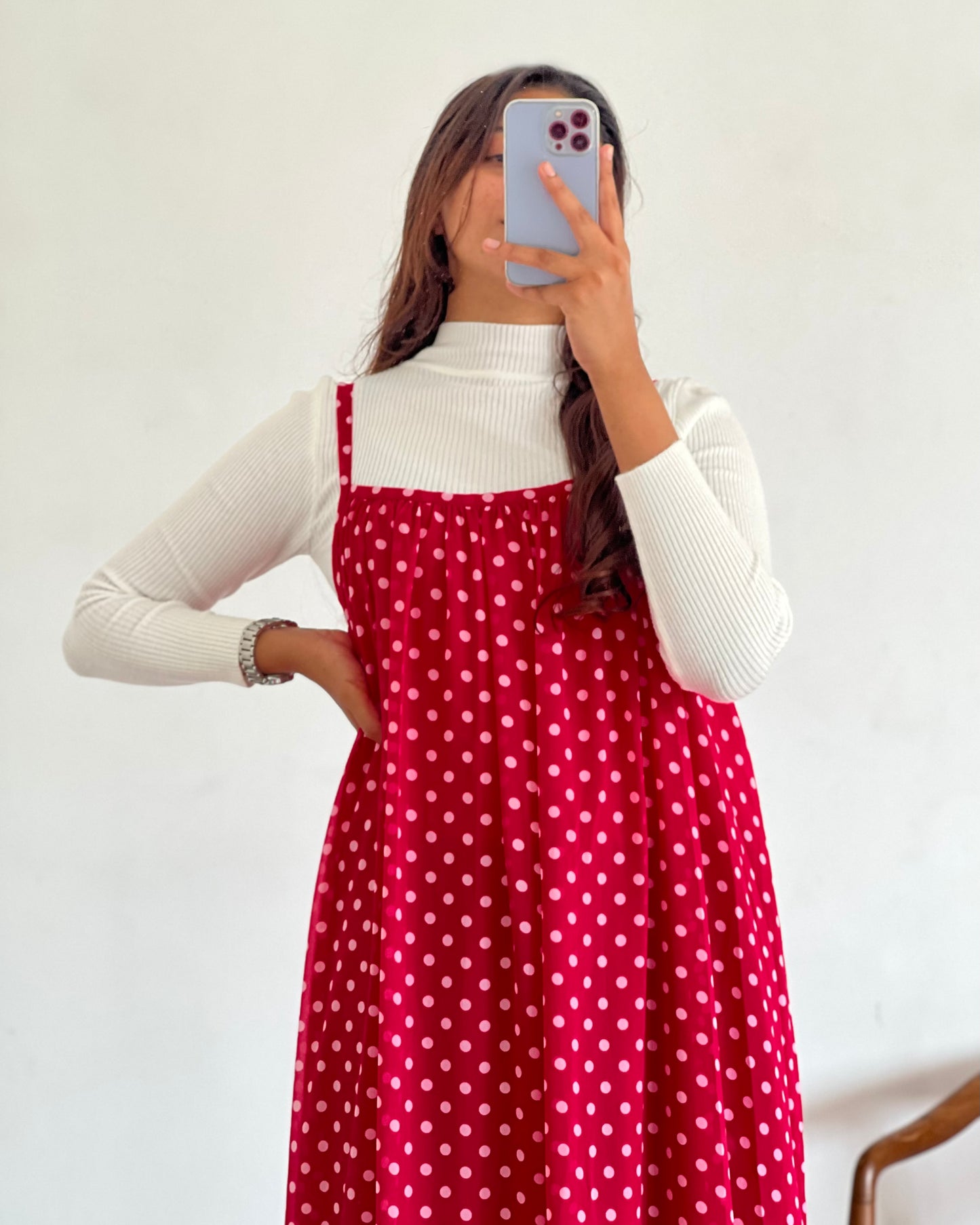 Polka dots pinafore with inner