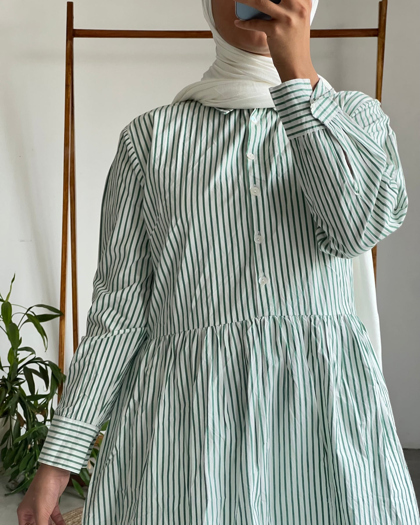 Green striped shirt dress