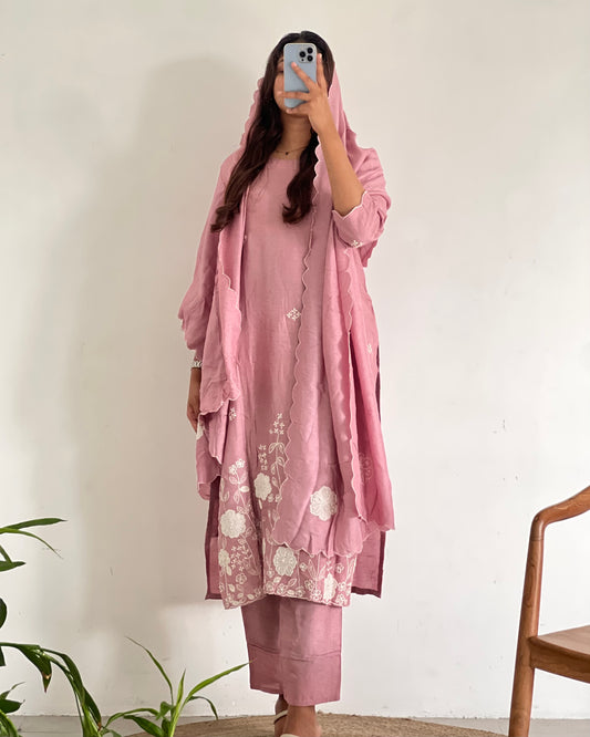 Light pink Straight-cut machine embroidery salwar