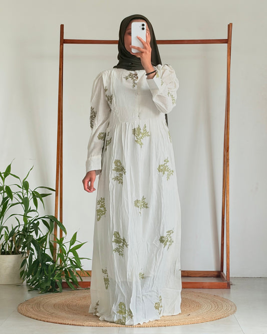 Embroidered pleated gown