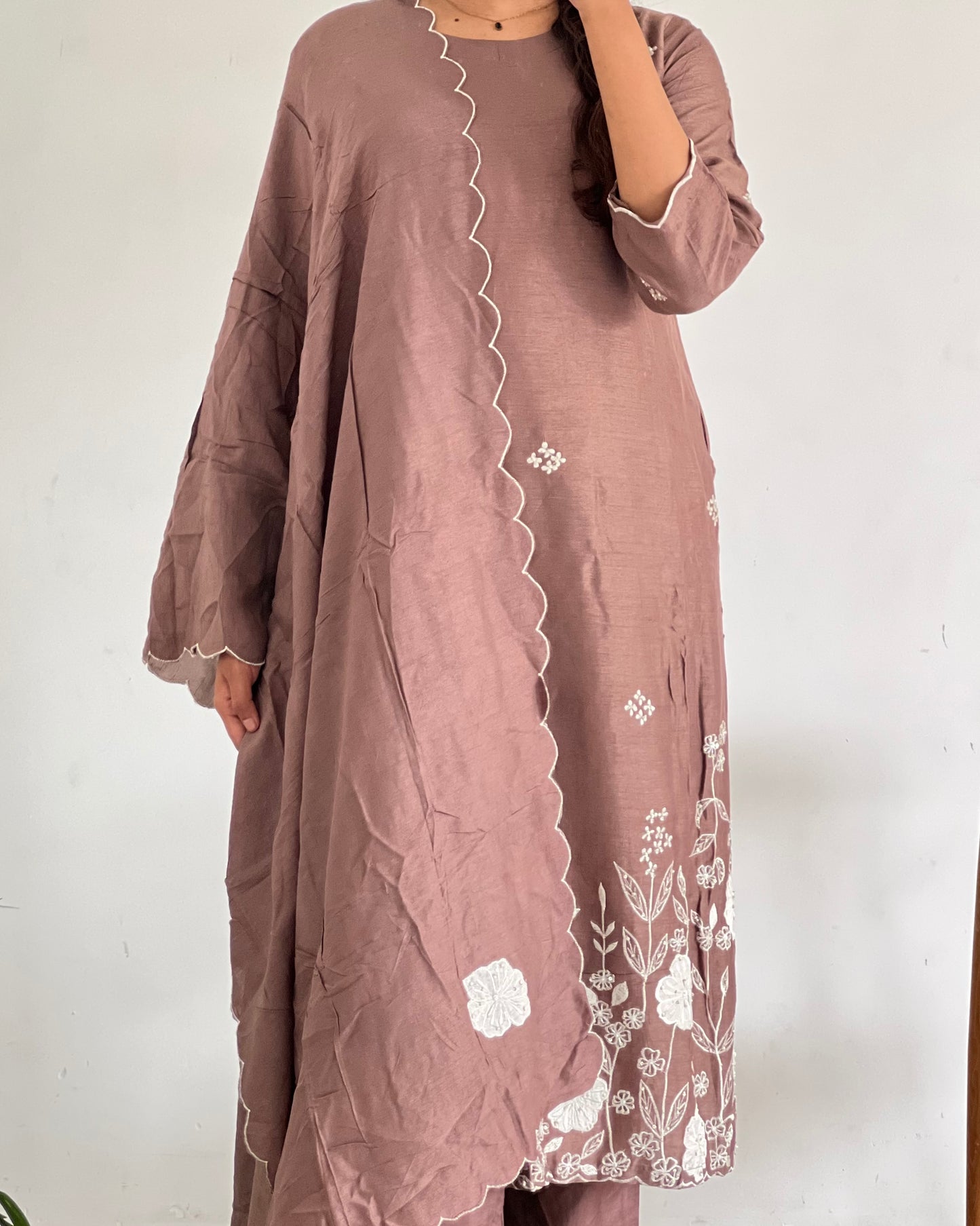 Light brown Straight-cut machine embroidery salwar