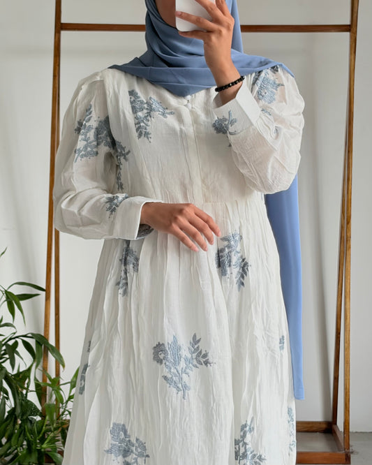 Embroidered pleated gown