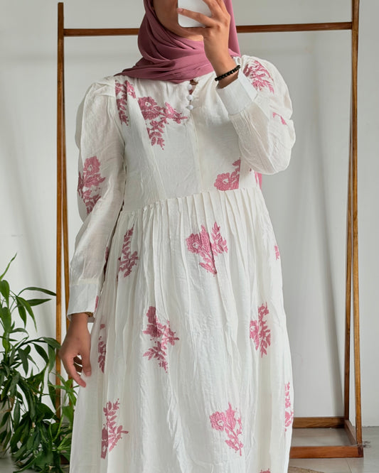 Embroidered pleated gown